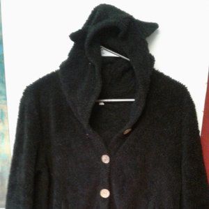 Black cat ear hooded fuzzy jacket